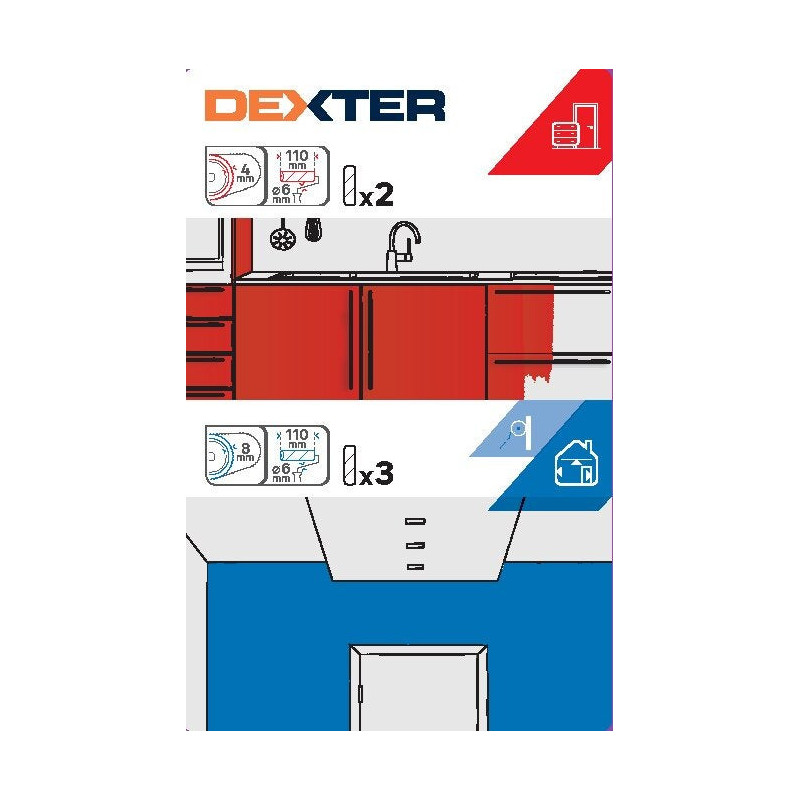 Lot de minirouleaux et recharges plafond ou mur lisse, DEXTER