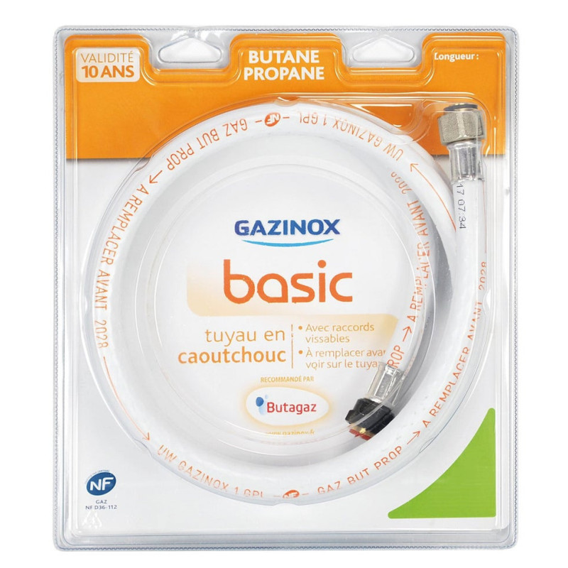 Tuyau caoutchouc gaz bp, garantie 10 ans, L.150 cm GAZINOX