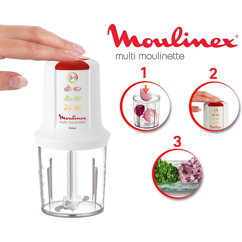 Hachoir Multi Moulinette 500 W 500 ml Blanc/Rouge - MOULINEX - AT7151