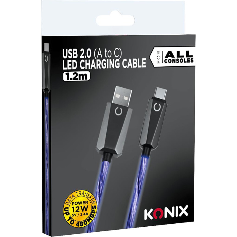 Câble LED USB-A vers Usb-C Bleu - KONIX - 618890000742