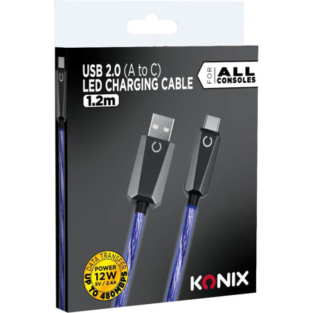 Câble LED USB-A vers Usb-C Bleu - KONIX - 618890000742