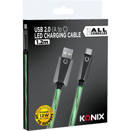 Câble LED USB-A vers Usb-C Vert - KONIX - 61889000076