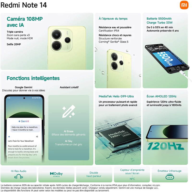 Smartphone Redmi Note 14 double SIM 8/256Go 4G - XIAOMI - XIANOTE142564GBK