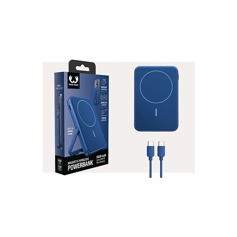 Powerbank sans fil magnétique 5000 mAh True Blue - FRESH N REBEL - FNR_PWB_2PBM5000TB