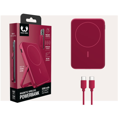 Powerbank sans fil magnétique 5000 mAh Berry Red - FRESH N REBEL - FNR_PWB_2PBM5000BR