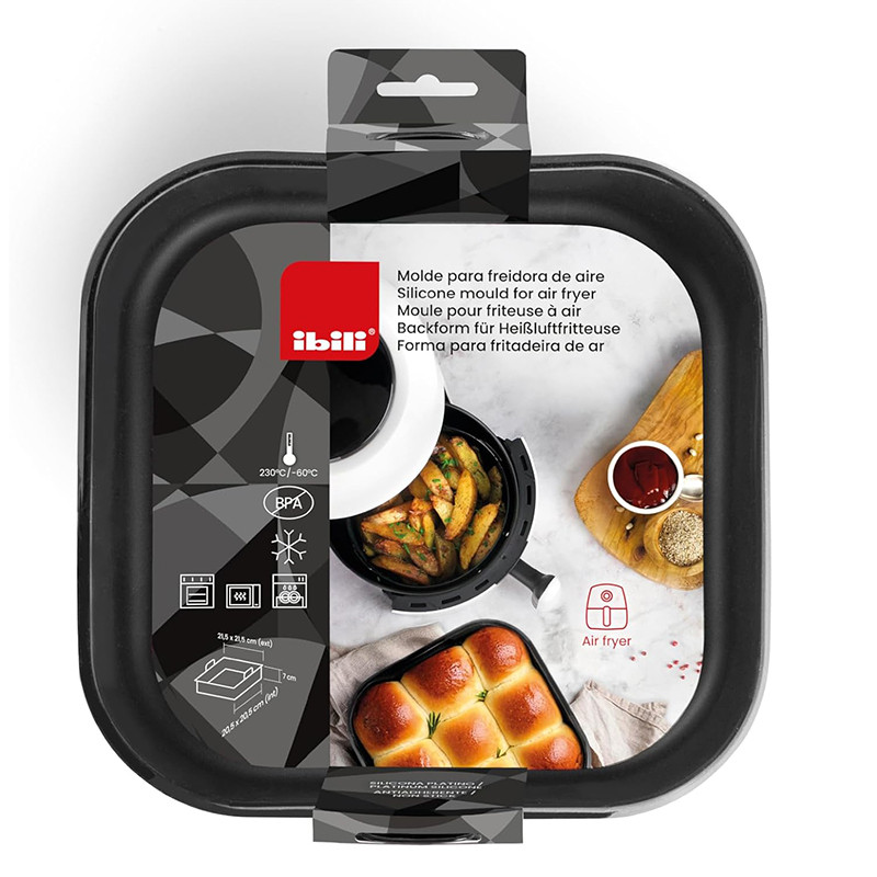 Récipient carré en silicone pour Airfryer 20x20x7cm Noir - IBILI - 876220