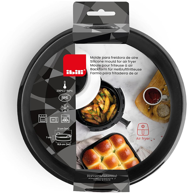 Récipient rond en silicone pour Airfryer 20cm Noir - IBILI - 876120