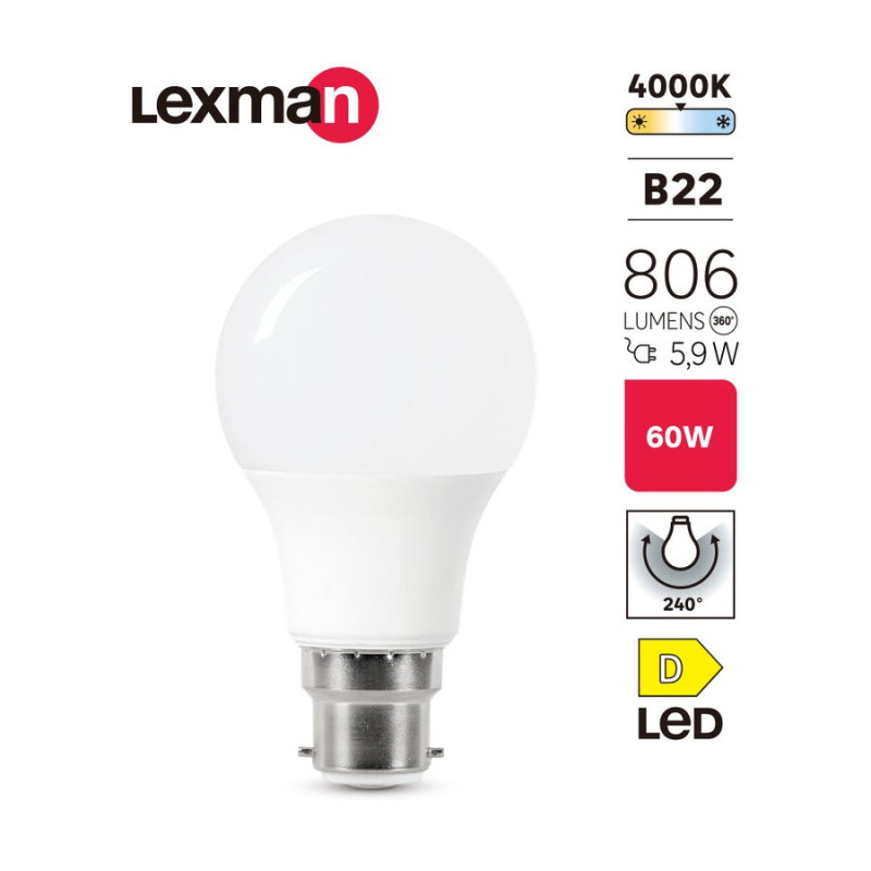X Amp Led Std B22 60W Dep4000K