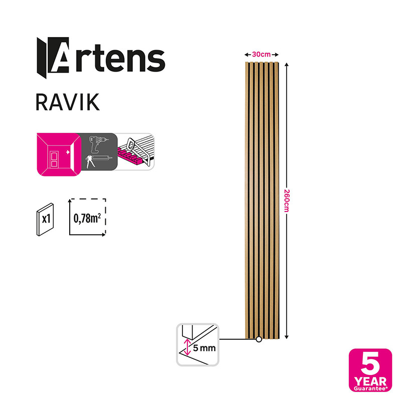 Panneau décoratif mural Ravik 260x30cm Chêne naturel - ARTENS