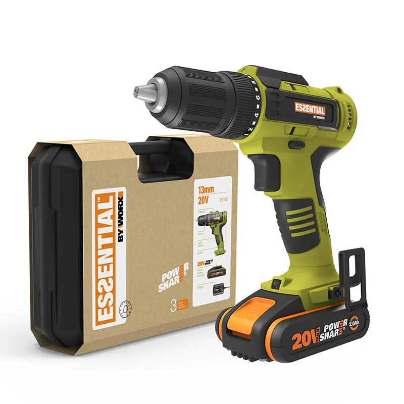 Perceuse visseuse sans fil 20V 45nm+1 batterie 2Ah Vert/Noir - ESSENTIAL