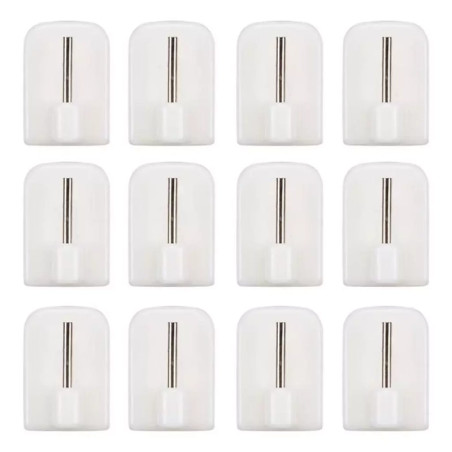 Lot de 12 crochets adhésifs tringle à rideau 2cm Blanc