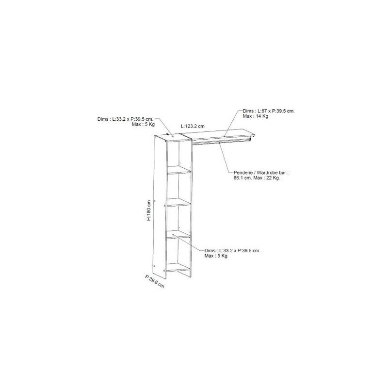 Kit dressing Basic 2 blanc H.180 x L.120.2 x P.39.6cm