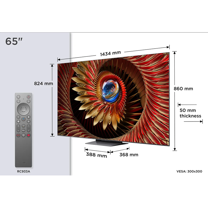 TV - QD-MiniLED - TCL - 65” 164 cm - 4K - 144 Hz - Smart TV - 65C89K