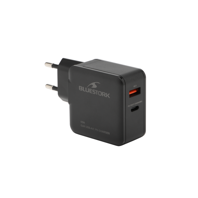 Adaptateur secteur USB et USB-C 65W noir - BLUESTORK - BS_PW_BS_65_GAN_C