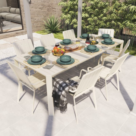 Table de jardin extensible en aluminium beige Idaho 8 personnes - NATERIAL