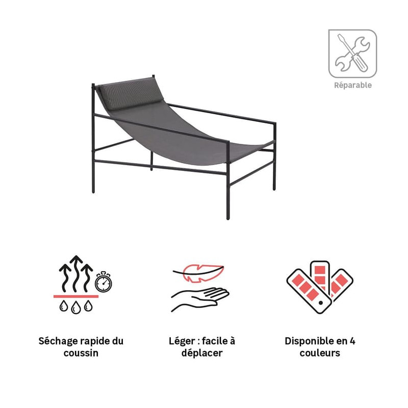 Fauteuil relax en acier et textilène gris Rio - NATERIAL