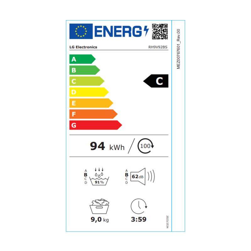 Sèche-linge pompe à chaleur Dual Inverter 9kg Black Steel - LG - RH9V92BS