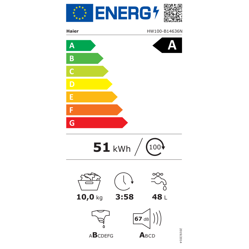 Haier Serie 636 HW100-B14636N machine à laver Charge avant 10 kg 1400 tr/min Blanc
