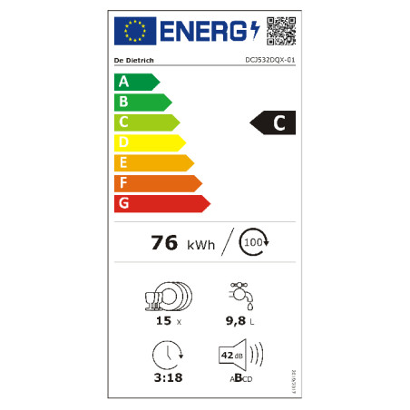 Lave-vaisselle Encastrable 16 couverts (vendu sans façade avant) - DE DIETRICH - DCJ632DQX