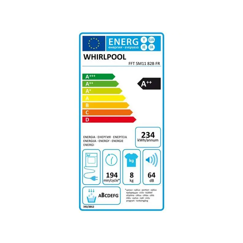 Sèche linge Condensation 8Kg Blanc - WHIRLPOOL - FFTSM1182BFR
