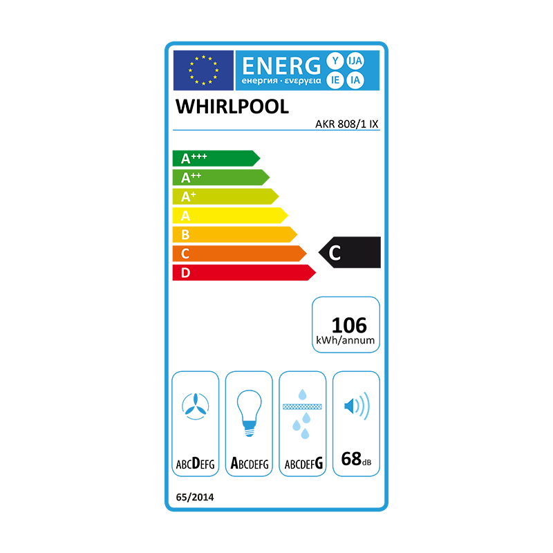 Hotte décorative murale 80 cm 647m³/h inox - WHIRLPOOL - AKR8081IX