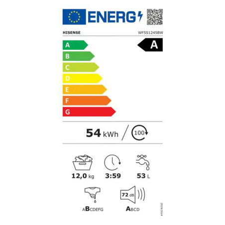 Lave-linge hublot 12kg 1400tr/min- HISENSE - WF5S1245BW