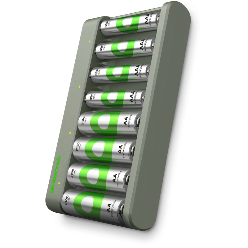 Chargeur de piles USB E821 Recyko 4 piles AA 2100mAh + 4 piles AAA 850mAh Noir/Gris - GP - 202267