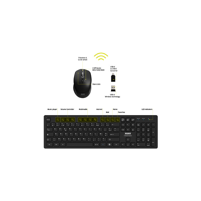 Clavier et souris sans fil Professional Office Pack - PORT DESIGNS - 900906