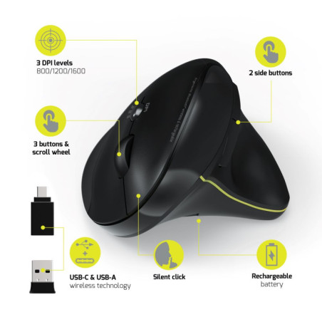 Souris sans fil & Bluetooth rechargeable ergonomique pour droitier - PORT DESIGNS - 900706-BT