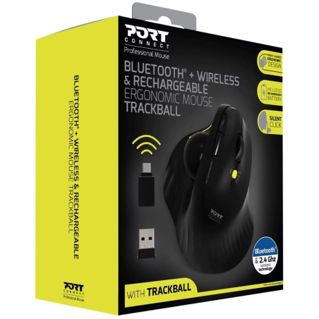 Souris ergonomique sans fil rechargeable avec boule directionnelle - PORT DESIGNS - 900719