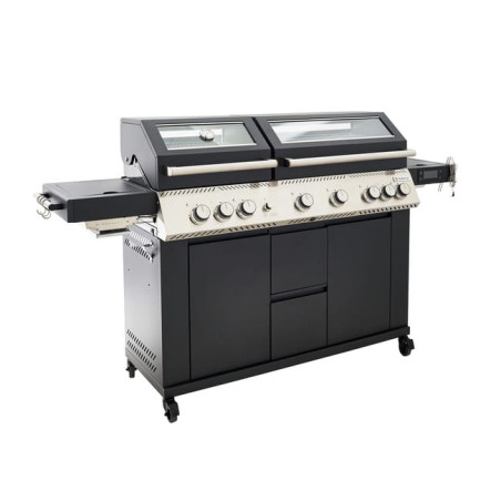 Barbecue à gaz Premium 6+2 brûleurs Upsilon en inox Noir - NATERIAL - 90881840