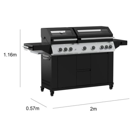 Barbecue à gaz Premium 6+2 brûleurs Upsilon en inox Noir - NATERIAL - 90881840