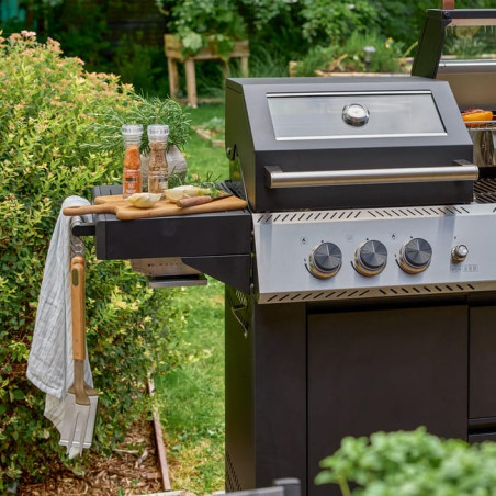 Barbecue à gaz Premium 6+2 brûleurs Upsilon en inox Noir - NATERIAL - 90881840