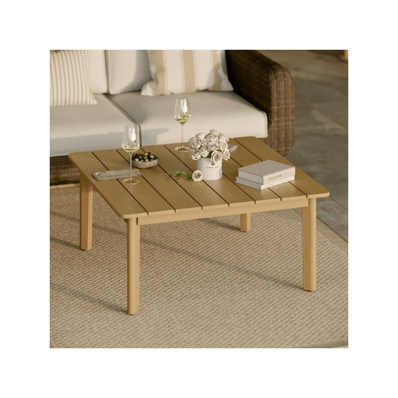 Table basse Nerea en aluminium effet bois 90x90cm - NATERIAL - 86545427