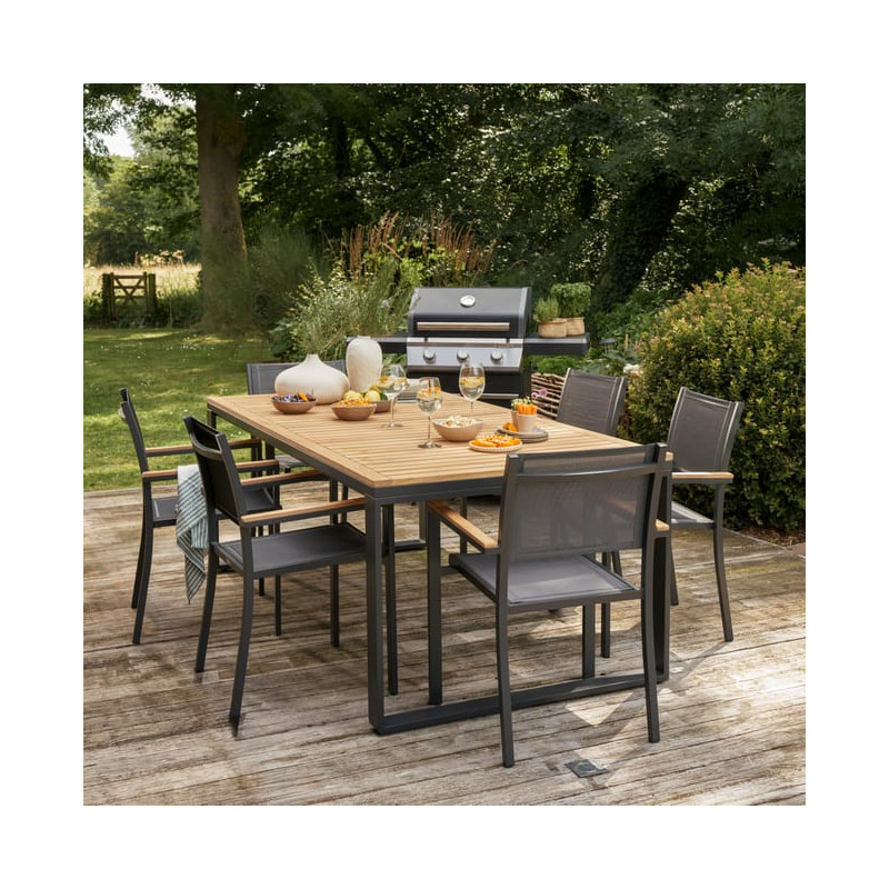 Table à manger Persea 8 places en aluminium et teck Gris/Naturel - NATERIAL - 90339763