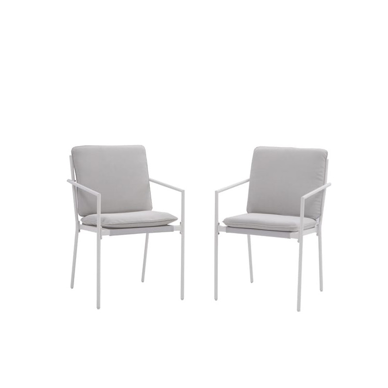 Set de 2 fauteuils repas Sigma en acier avec coussins Blanc - NATERIAL - :100286167