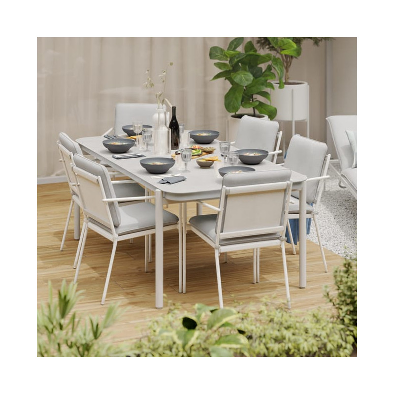 Set de 2 fauteuils repas Sigma en acier avec coussins Blanc - NATERIAL - :100286167