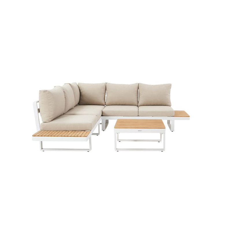 Salon d’angle Persea 5 places en aluminium Blanc/Beige - NATERIAL - 90339832
