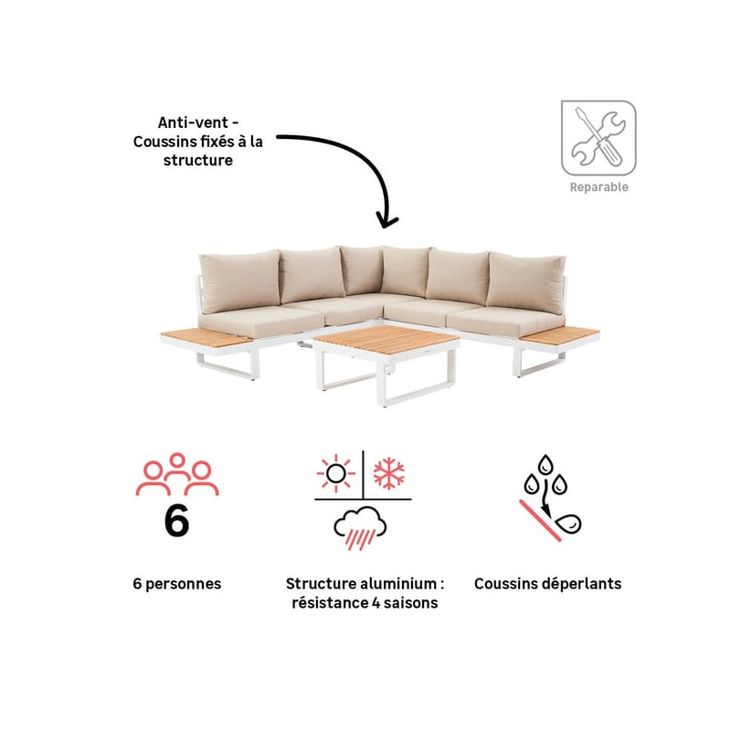 Salon d’angle Persea 5 places en aluminium Blanc/Beige - NATERIAL - 90339832