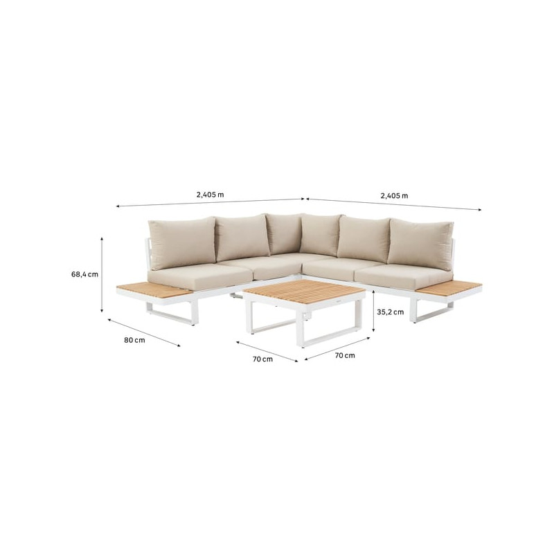 Salon d’angle Persea 5 places en aluminium Blanc/Beige - NATERIAL - 90339832