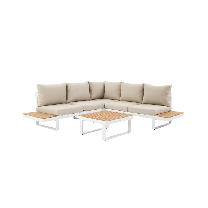 Salon d’angle Persea 5 places en aluminium Blanc/Beige - NATERIAL - 90339832