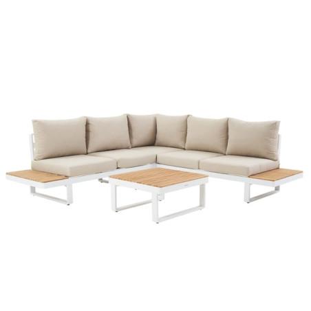 Salon d’angle Persea 5 places en aluminium Blanc/Beige - NATERIAL - 90339832