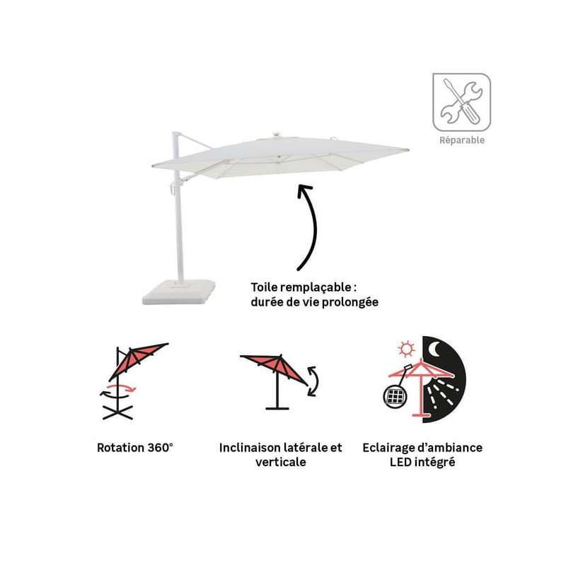 Parasol déporté Sonora II 280x390 cm Blanc - NATERIAL - 86549062