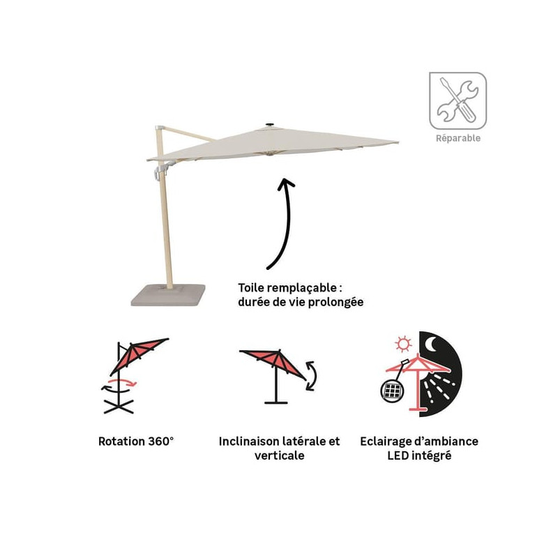 Parasol déporté Sonora II 391x282 cm Blanc - NATERIAL - 87100484