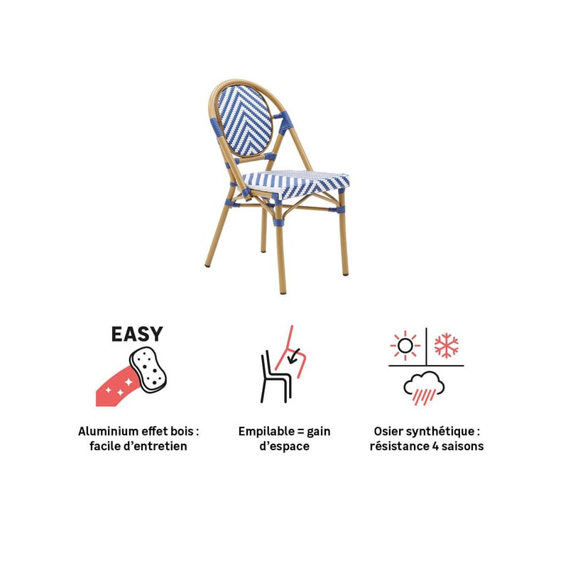 Chaise de jardin Paris en aluminium et résine tressée Bleu/Blanc - NATERIAL - 86549053