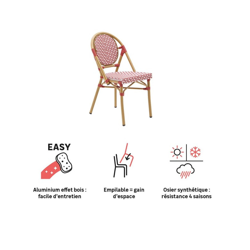 Chaise de jardin Paris en aluminium et résine tressée Rouge/Blanc - NATERIAL - 86549104