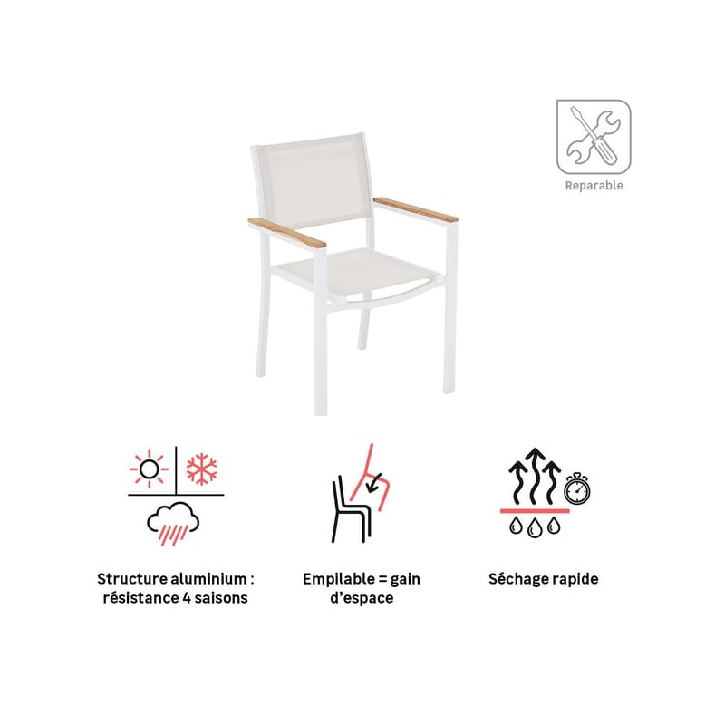 Fauteuil de jardin Persea en aluminium et textilène Blanc - NATERIAL - 90339788