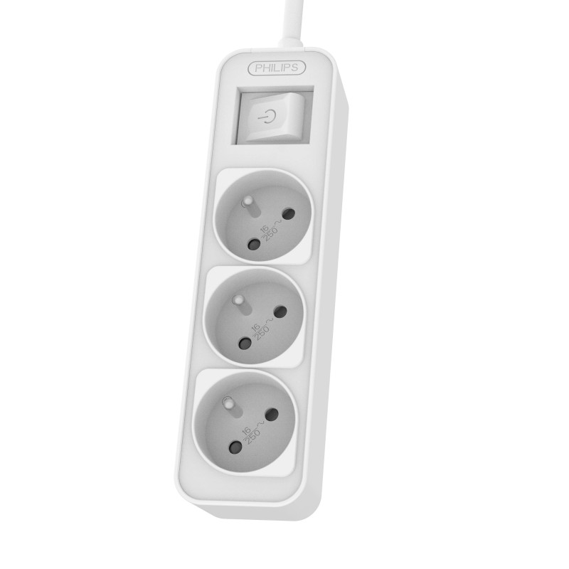 Multiprise avec interrupteur, 3 prises-1,5m Blanc - PHILIPS - PRISCHP2134W/19