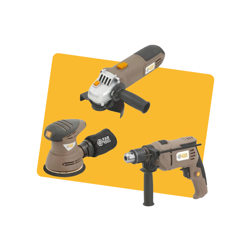 Lot de 3 outils Perceuse à percussion 500 w + meuleuse 115 mm 500 w + ponceuse orbitale 125 mm 240 w