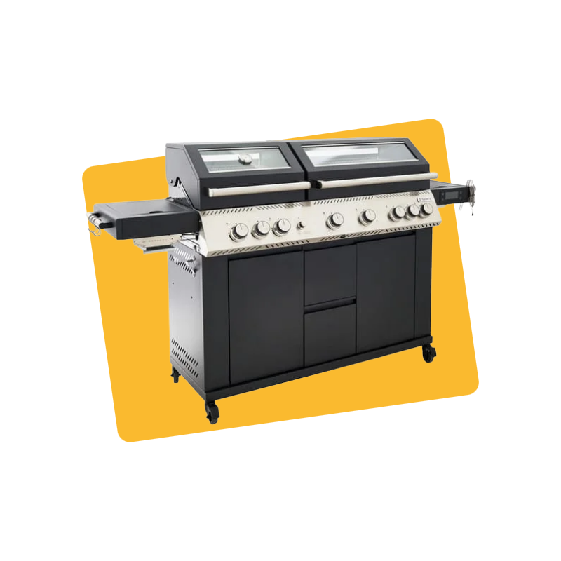Barbecue à gaz Premium 6+2 brûleurs Upsilon en inox Noir - NATERIAL - 90881840